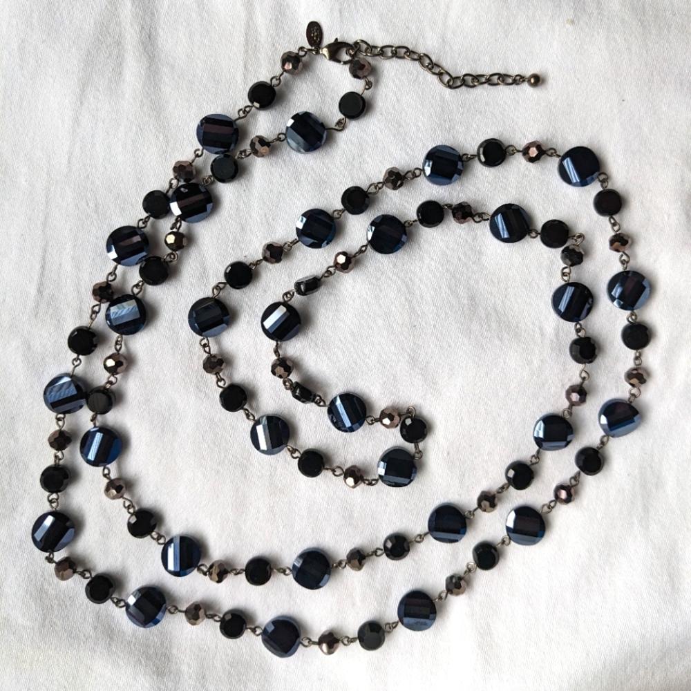 Joan Rivers Black & Bronze Faceted Crystal Bead Flapper Necklace